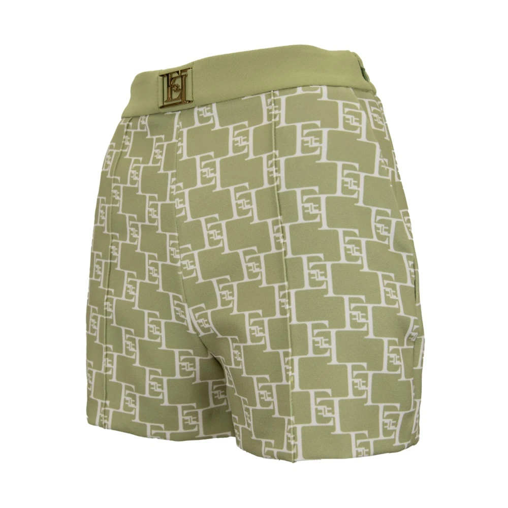 Elisabetta Franchi Gouden Logo Rits Haak Shorts Green Dames