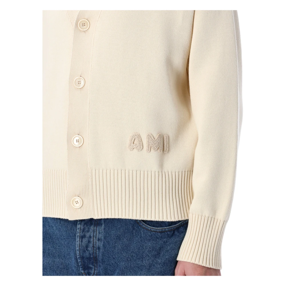 Ami Paris Crème Gebreide Vest Ss25 Beige Heren