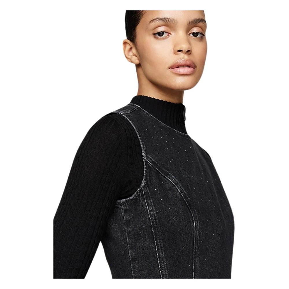 Tommy Hilfiger Zwarte Denim Mini Jurk met Glitter Black Dames