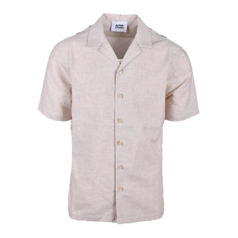 Alpha Studio Linnen Katoenen Overhemd Beige Heren