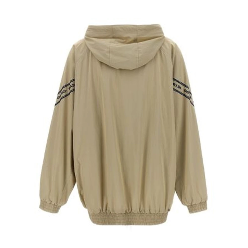 Prada Beige Jas met Capuchon en Logo Beige Dames