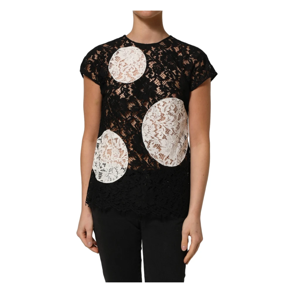 Dolce & Gabbana Black Floral Lace Short Sleeve Blouse - Female - T-Shirts - Xs - Tops