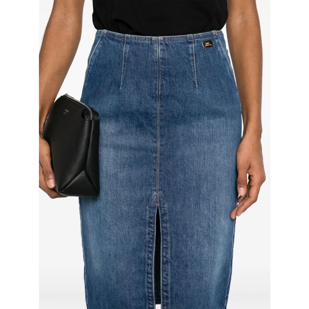 Elisabetta Franchi Denim Pencil Rok met Franse Zakken Blue Dames