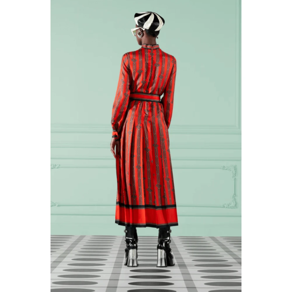 Gucci Vierkante G-kettingprint zijden jurk Red Dames