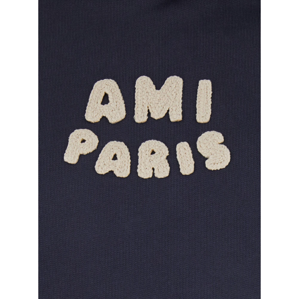 Ami Paris Blauwe hoodie met trekkoord capuchon Blue Heren