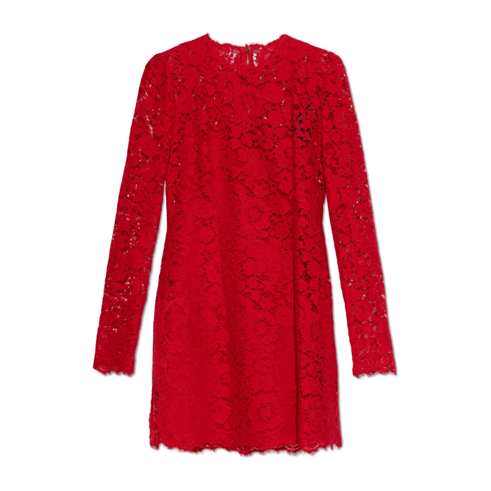 Dolce & Gabbana Kanten jurk met lange mouwen Red Dames