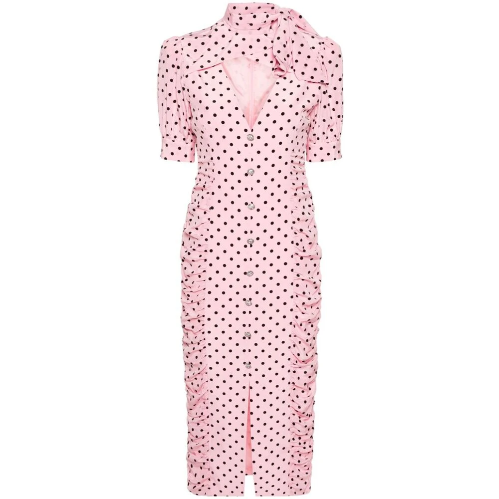 Alessandra Rich Zijden jurk met polka dots en strikkraag Multicolor Dames
