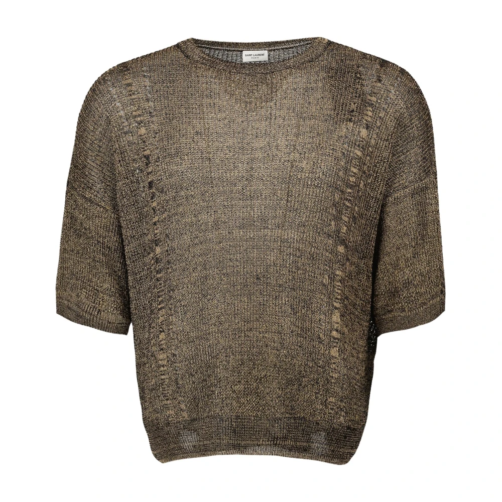 Saint Laurent Gebreide Oversized Ronde Hals T-shirt Brown Heren