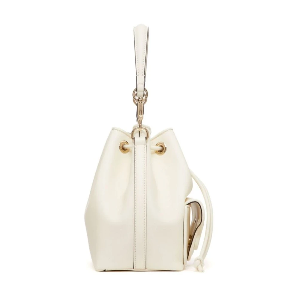 Valentino Garavani Locò Leren Bucket Tas met Emaille Detail Beige Dames