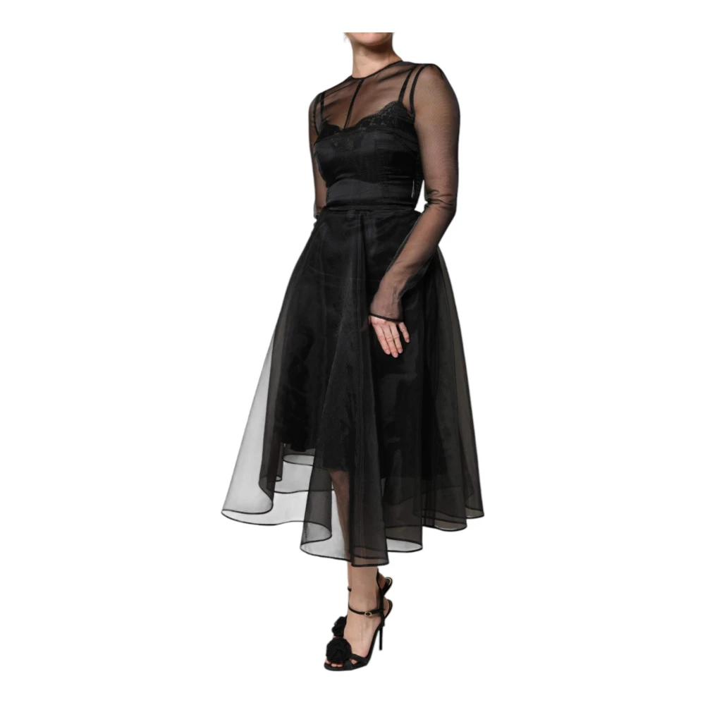 Dolce & Gabbana Zwarte Sheer Tulle A-lijn Cocktailjurk Black Dames