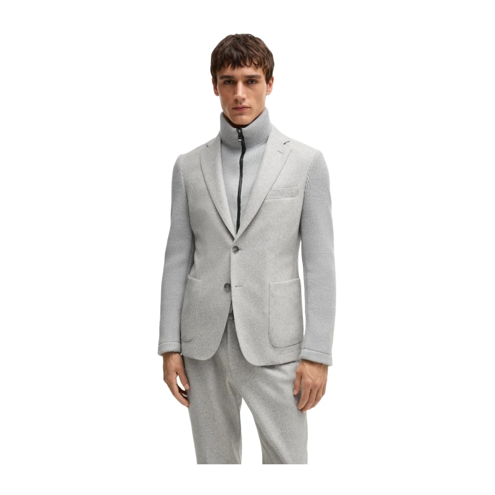 Hugo Boss Slim Fit Gebreide Inzet Wollen Jas Gray Heren