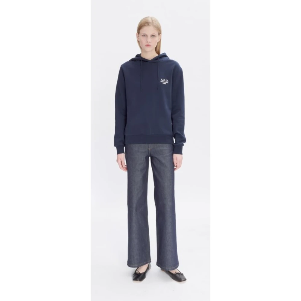 A.p.c. Navy Hoodie Rue Madame Paris Geborduurd Blue Dames