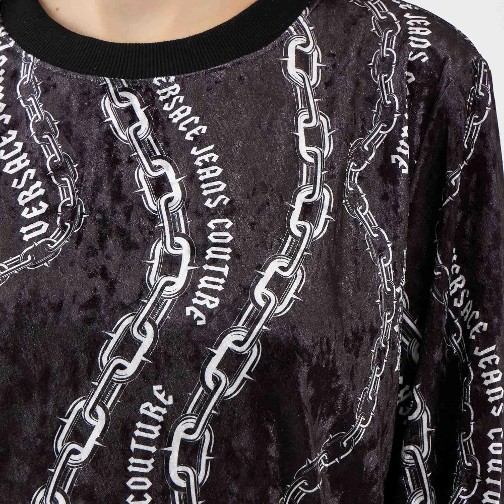 Versace Jeans Couture Fluwelen kettingprint halssweater Black Dames