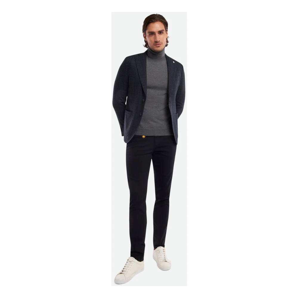 Manuel Ritz Navy Check Wol Blazer Blue Heren