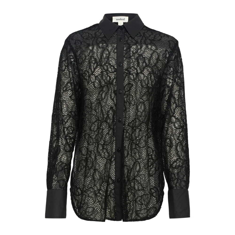 Soaked in Luxury Zwarte Kantenshirt met Lange Mouwen Black Dames