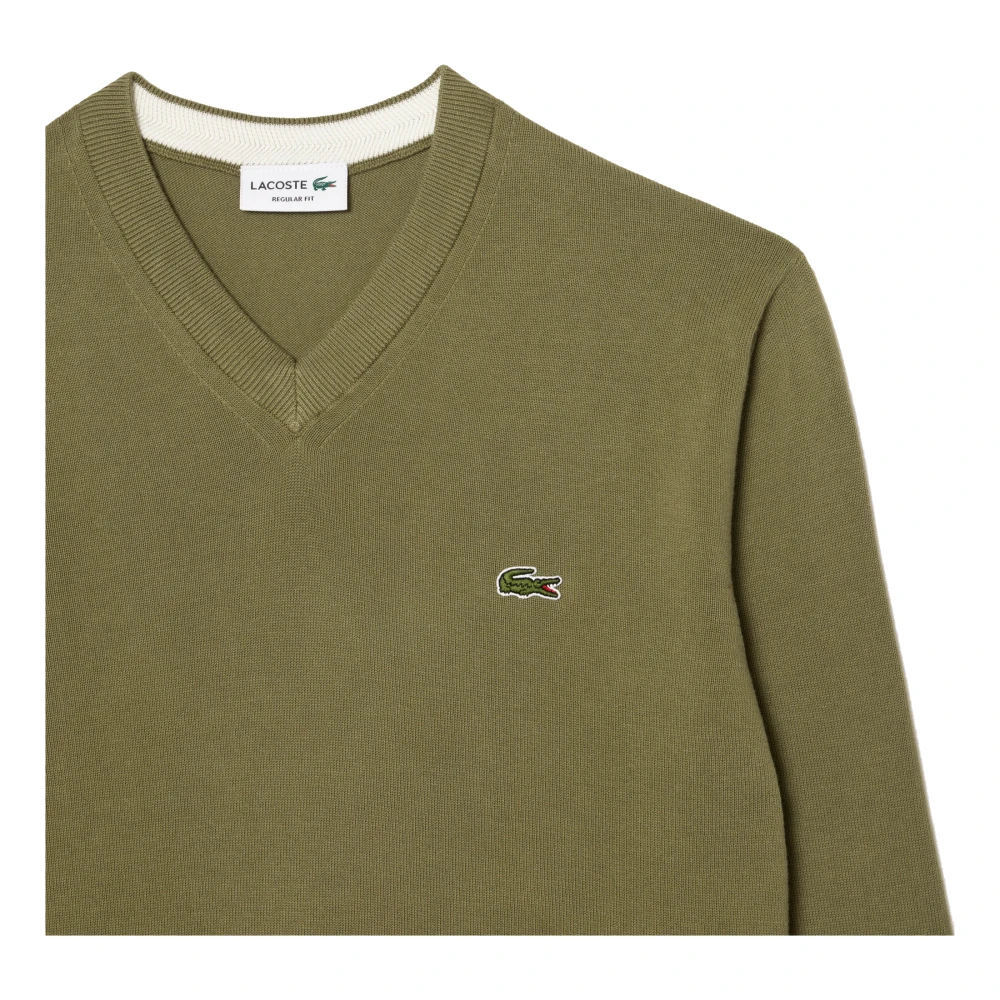 Lacoste V-hals Katoenen Trui in Khaki Green Heren