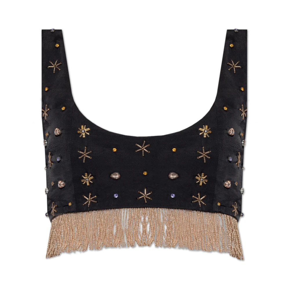 Forte Korte top met glinsterende applicaties Black Dames
