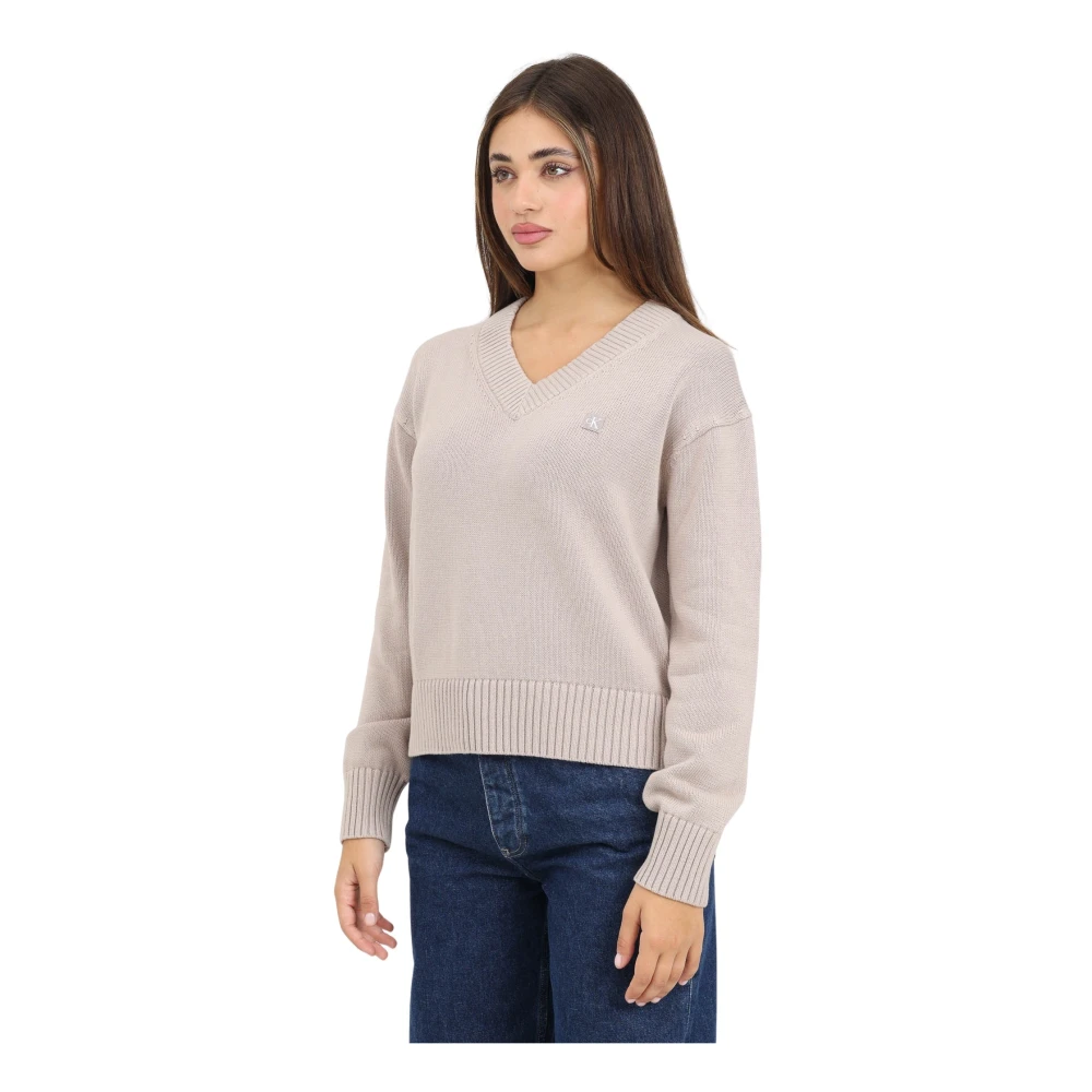 Calvin Klein Jeans Beige V-hals trui dames herfst winter Gray Dames