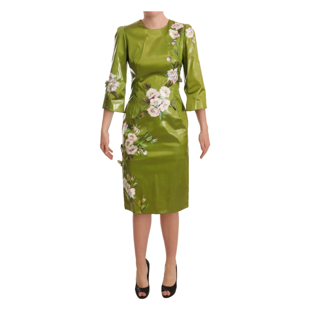 Dolce & Gabbana Women's Green Floral Embellished Sheath Midi Dress