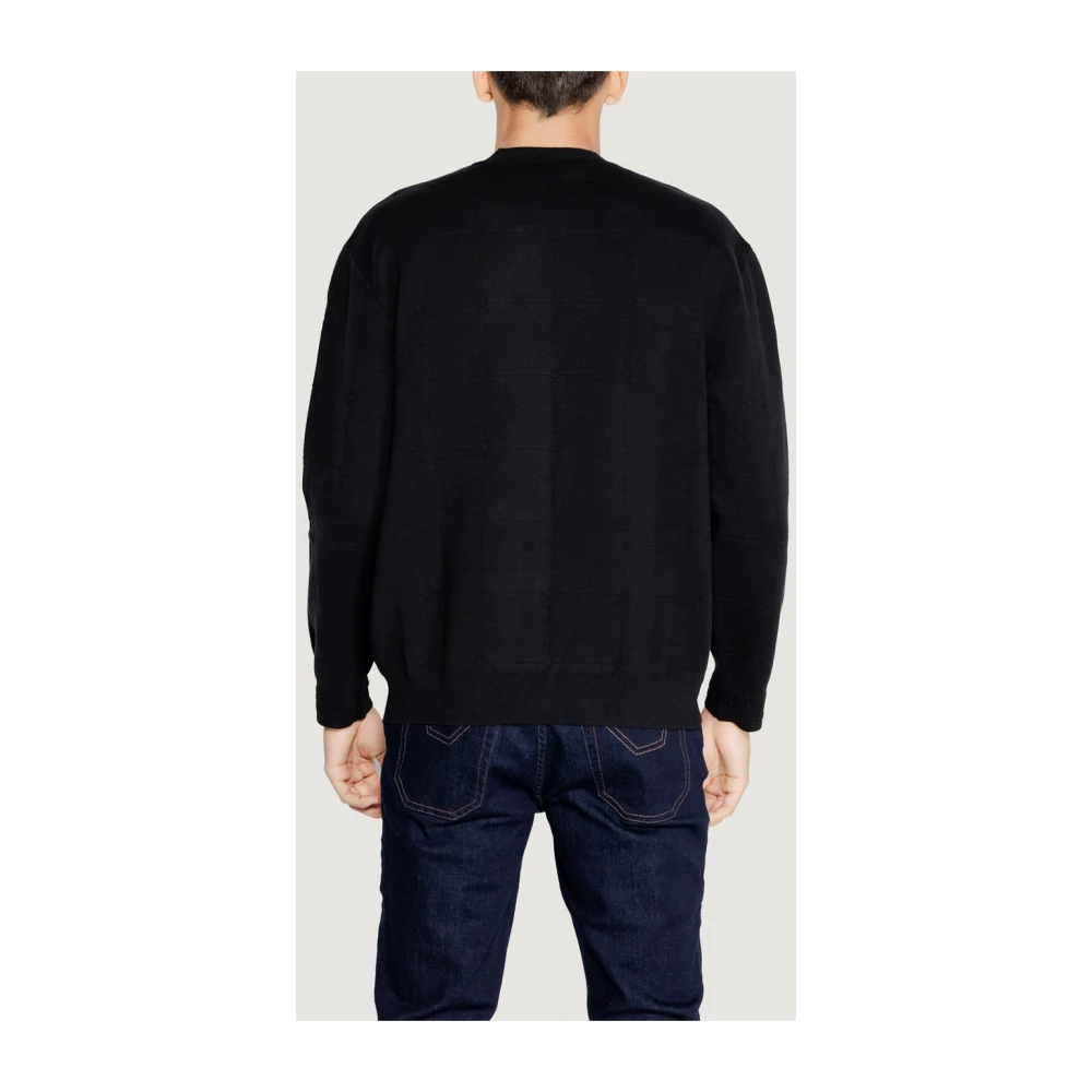 Emporio Armani Zwart Geruite Sweater Pullover Black Heren