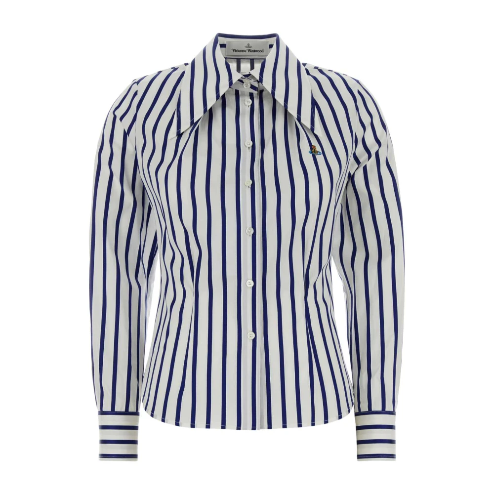 Vivienne Westwood Violin Shirt Raso Di Cotone A Righe Bianco-blu 42 Donna - Immagine 3