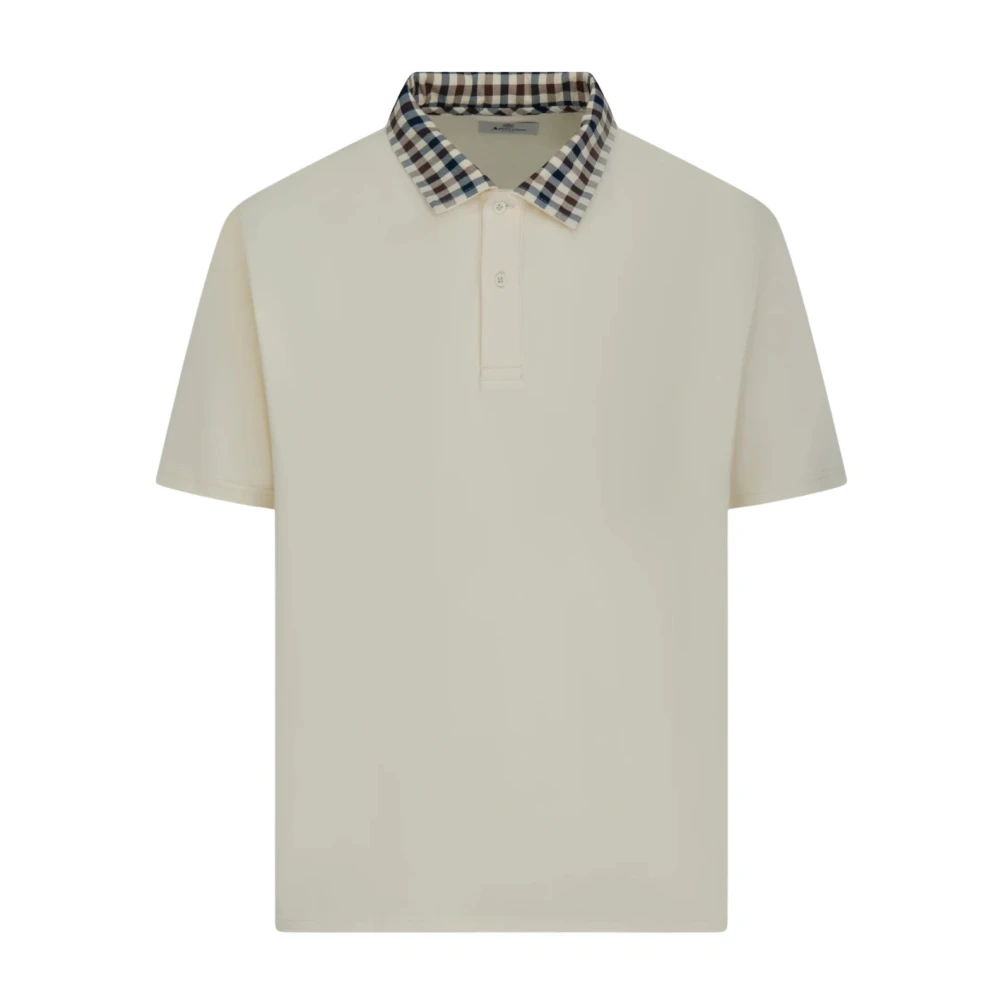 Aquascutum Men's White Polo Shirts, Xl, Club Check Collar Polo