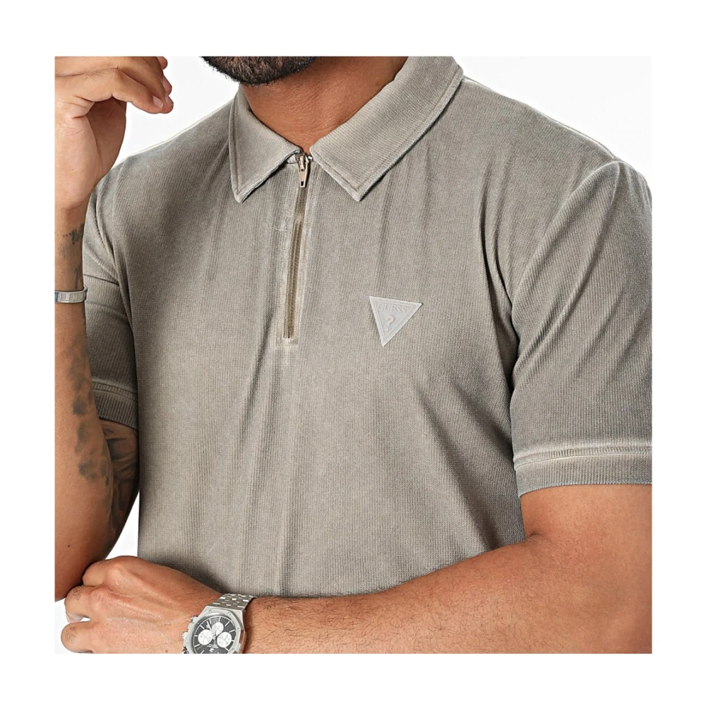 Guess Ritssluiting Polo Shirt Beige Gray Heren