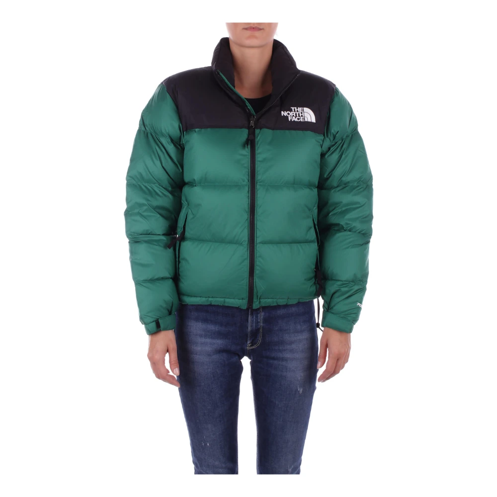 The North Face Logo Front Zip Hooded Down Jacket Green Dames