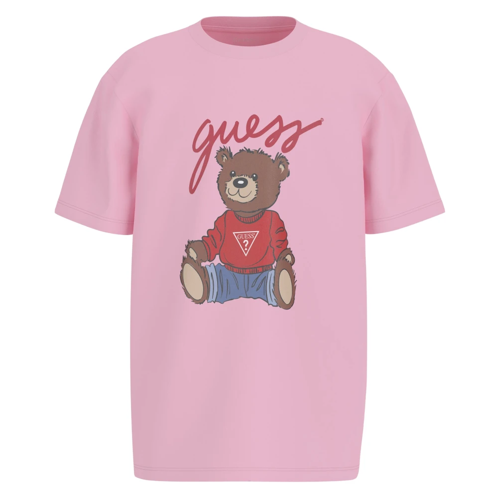 Guess Women's Pink Chic Teddy Bear T-Shirt In