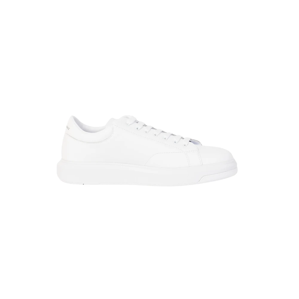 Armani Exchange Homme Blanc Chaussures, Taille: 39 Eu Baskets Hes En Cuir Avec Logo