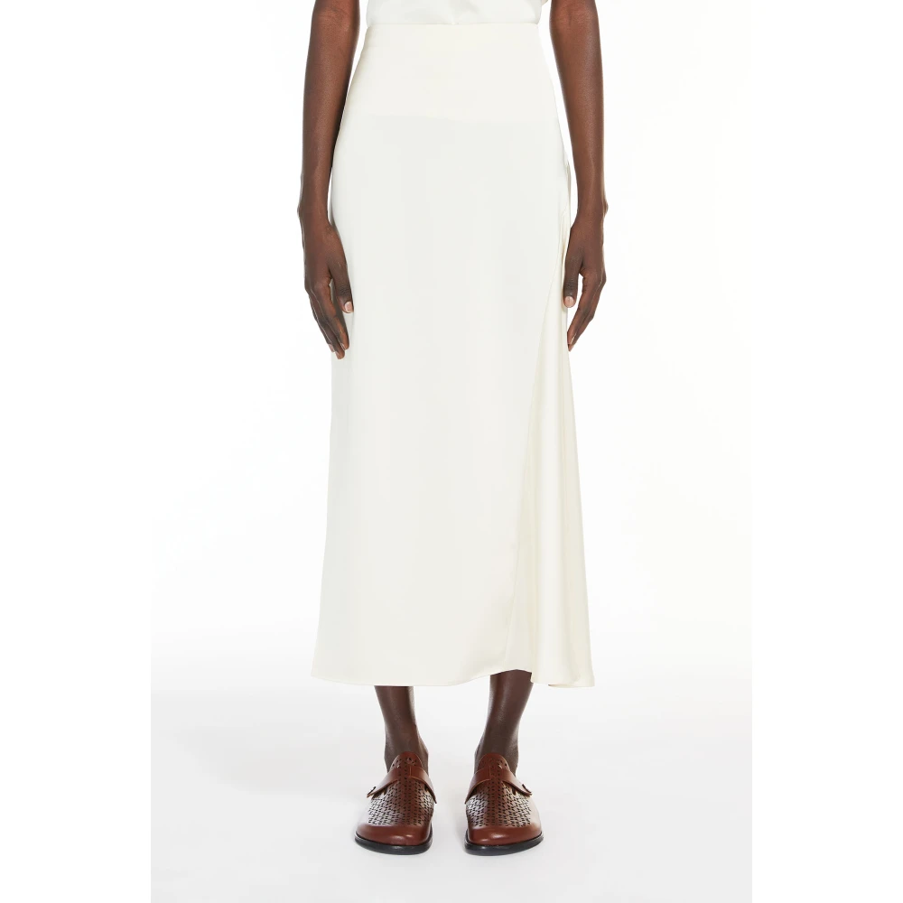 Max Mara Weekend Beige Satijnen Midi Rok met Split Beige Dames