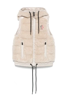 Beige Vadderad Väst med Shearling