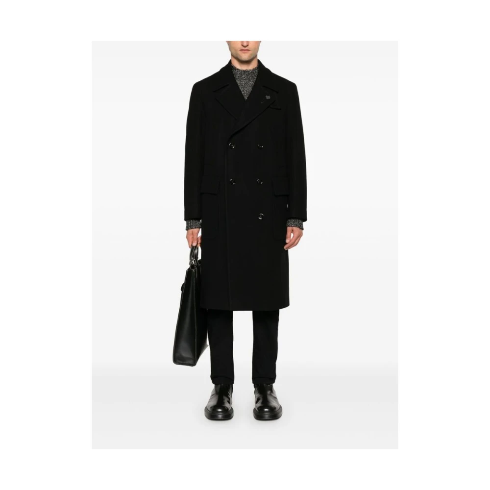 Lardini Zwarte Wollen Blend Double-Breasted Jas Black Heren