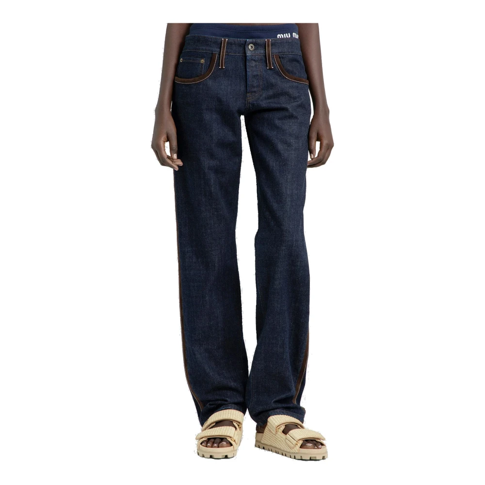 Miu Piped-Trim Denim Jeans Blue Dames