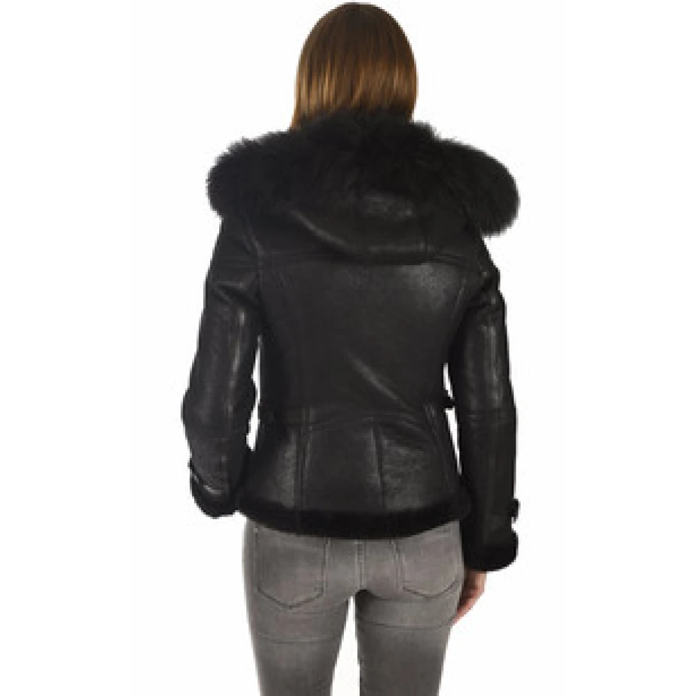 La Canadienne Bont Gevoerde Zwarte Jas Black Dames