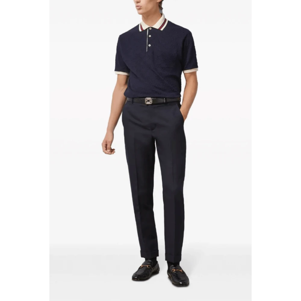 Gucci Navy Blauwe Wol Twill Straight-Leg Broek Blue Heren