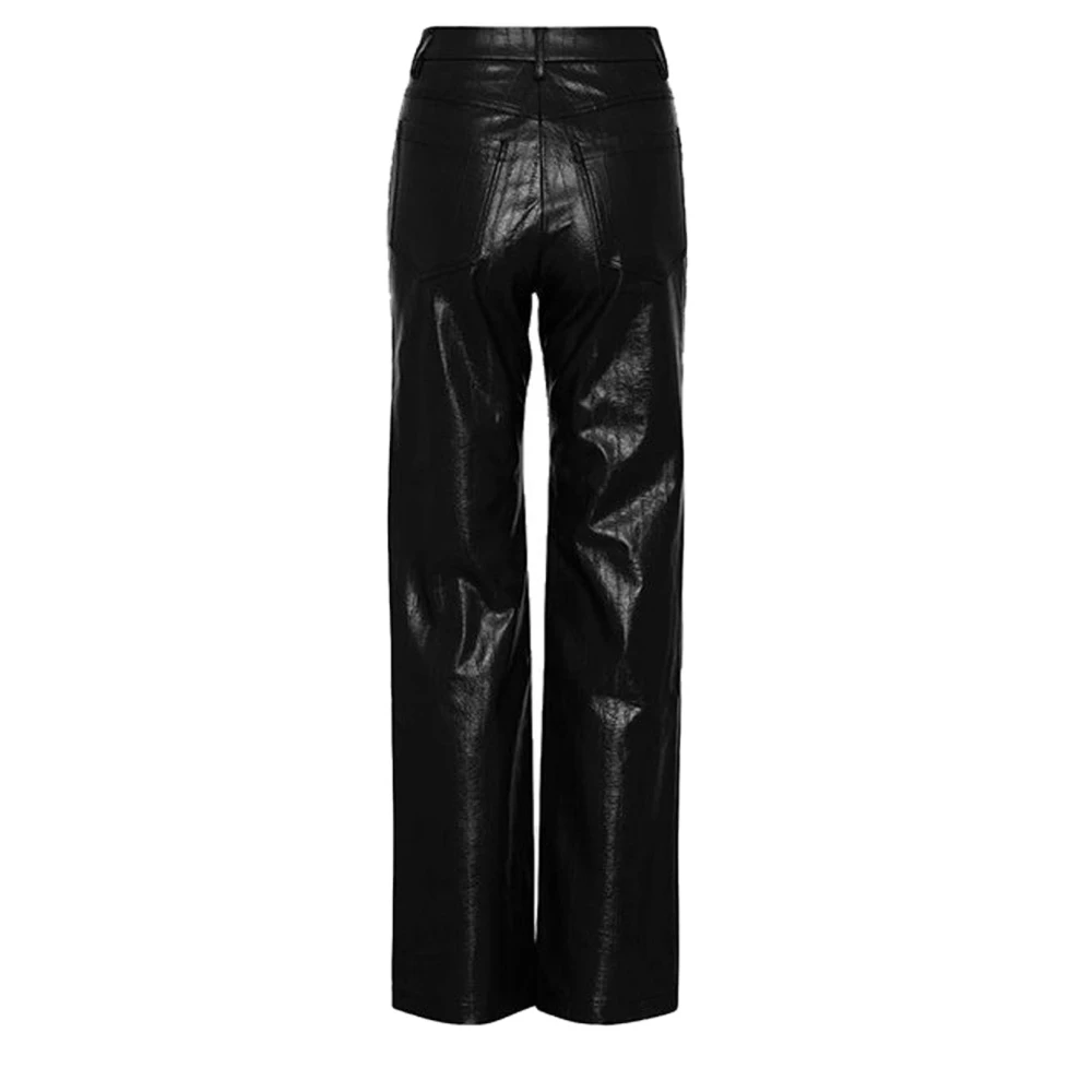 Rotate Birger Christensen Zwarte Faux Patent Lederen High-Rise Broek Black Dames
