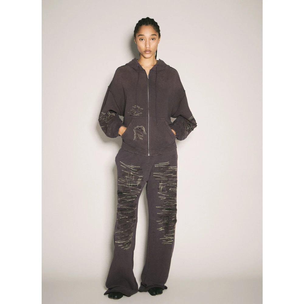 MM6 Maison Margiela Distressed Hooded Zip-Up Sweatshirt Purple Dames