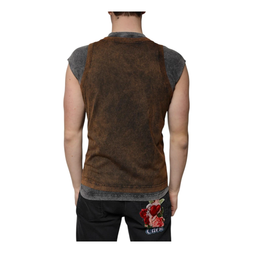 Dolce & Gabbana Bruine Katoenen Crew Neck Mouwloos T-shirt Brown Heren