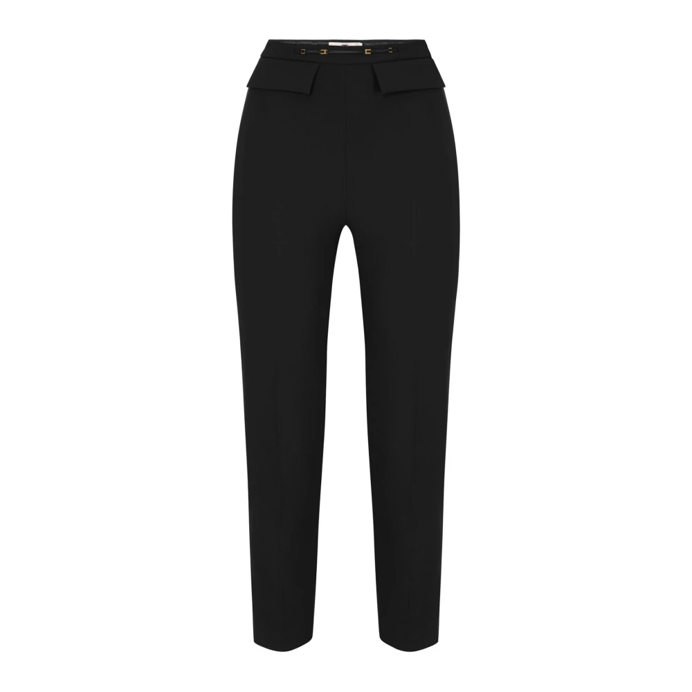 Elisabetta Franchi , Cropped Trousers, Female, Black, S, Double Layer Stretch Crêpe Trousers