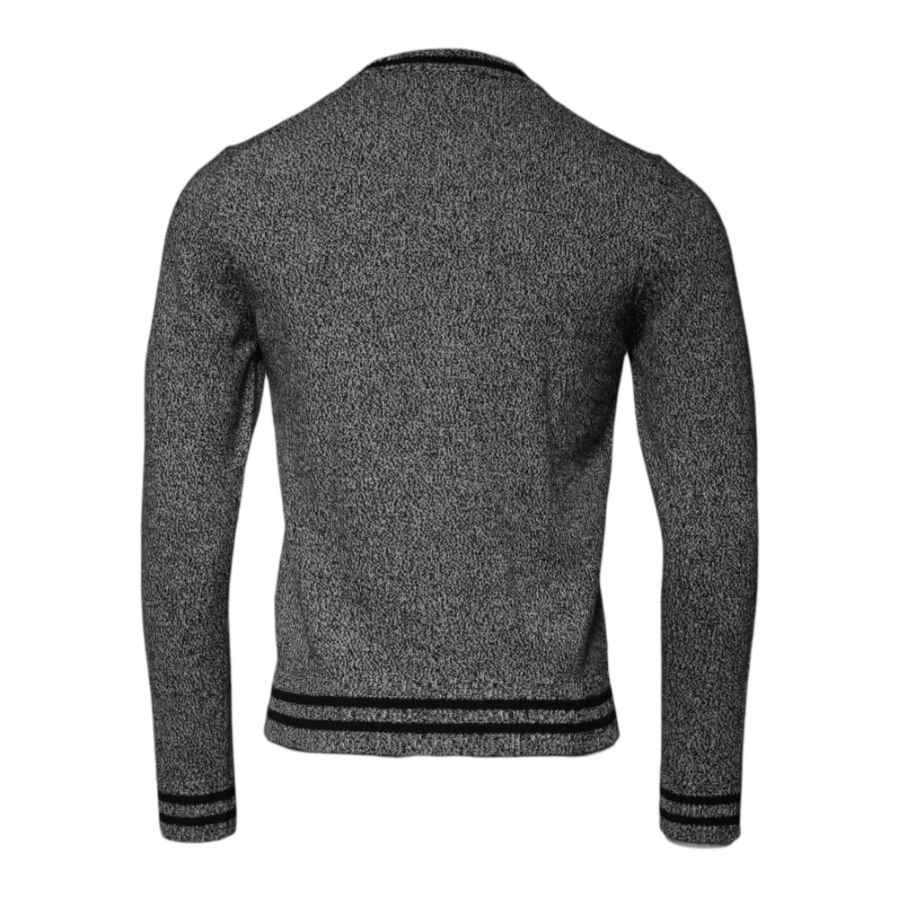 Dolce & Gabbana Kasjmier Crew Neck Zwarte Print Sweater Gray Heren