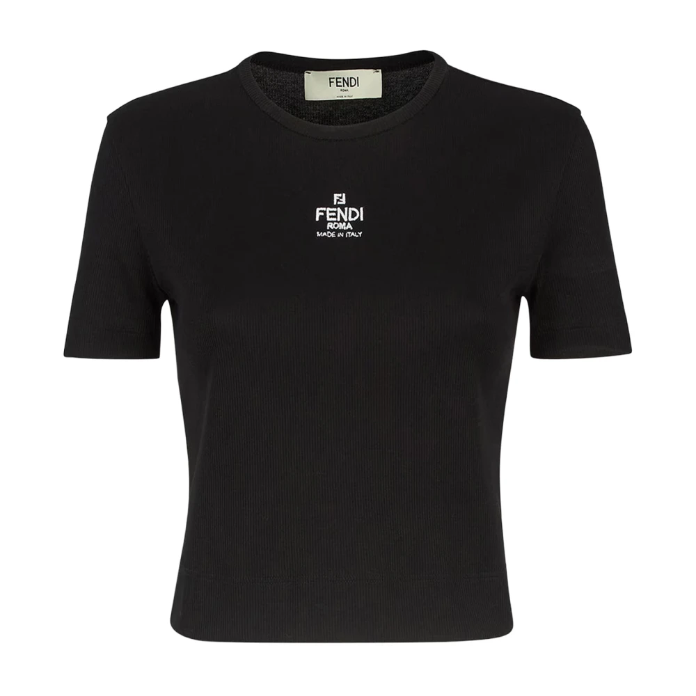 Fendi Women's Black T-Shirts, S, Cropped Slim-Fitting Top