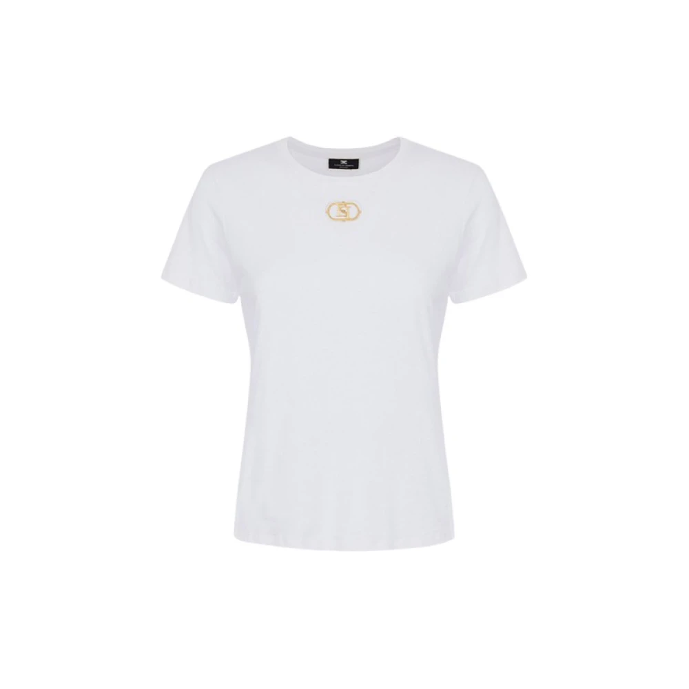 Elisabetta Franchi Witte Logo Plaque T-shirt White Dames