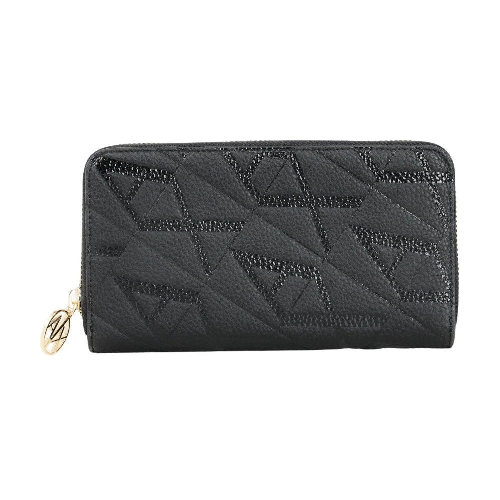 Armani Exchange Zwarte Damesportemonnee Monogram Rits Black Dames