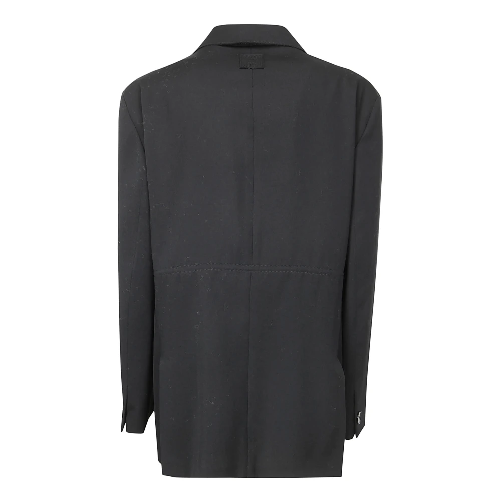 Lanvin Wollen jas met zakken en elastische taille Black Dames