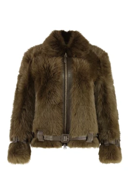 Shearling Blouson med läderdetaljer