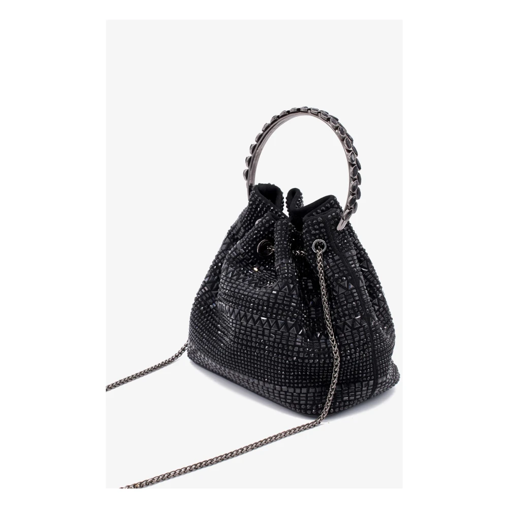 Alma en Pena Cirkelvormige Metalen Ketting Leren Clutch Black Dames