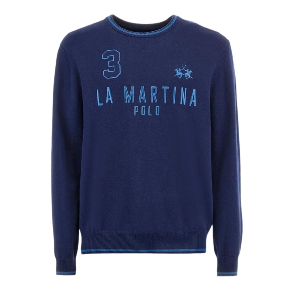 LA MARTINA Blauwe Herentrui met Voorlogo Letters Blue Heren