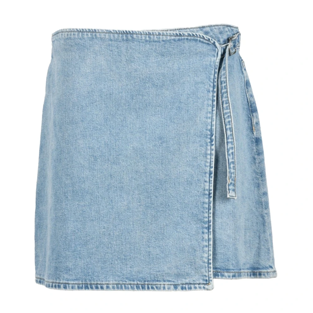 Calvin Klein Jeans Denim Mini Rok met Omslag Sluiting Blue Dames