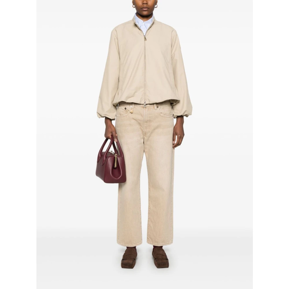 Moncler Beige Ritsjas Logo Patch Elastische Zoom Beige Dames